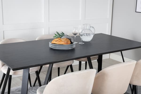 MarinaBLBL matgrupp  svart och 6 Velvet matstola velour beige, svart.