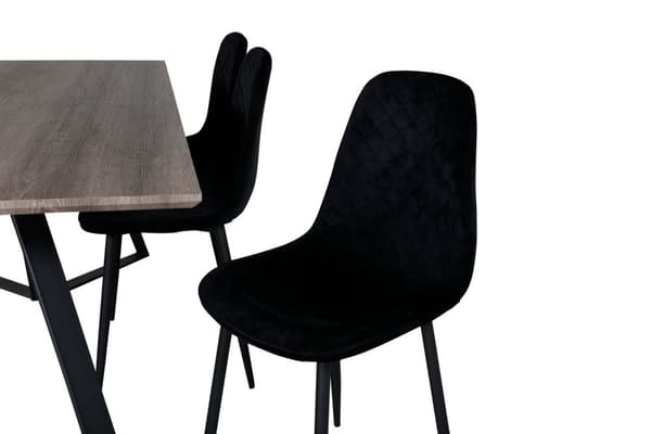 MarinaGRBL matgrupp  el träd dekor grå och 6 Polar Diamond matstola velour svart.