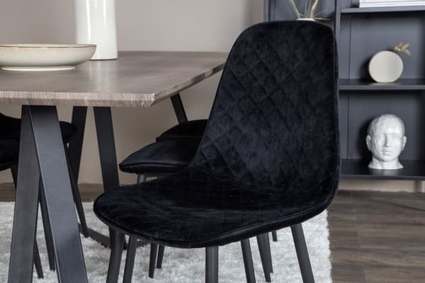 MarinaGRBL matgrupp  el träd dekor grå och 6 Polar Diamond matstola velour svart.