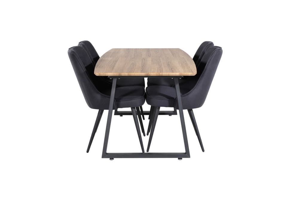 IncaNABL matgrupp matbord utdragbart bord längd cm 160 / 200 el träd dekor och 4 Velvet Deluxe matstola svart.