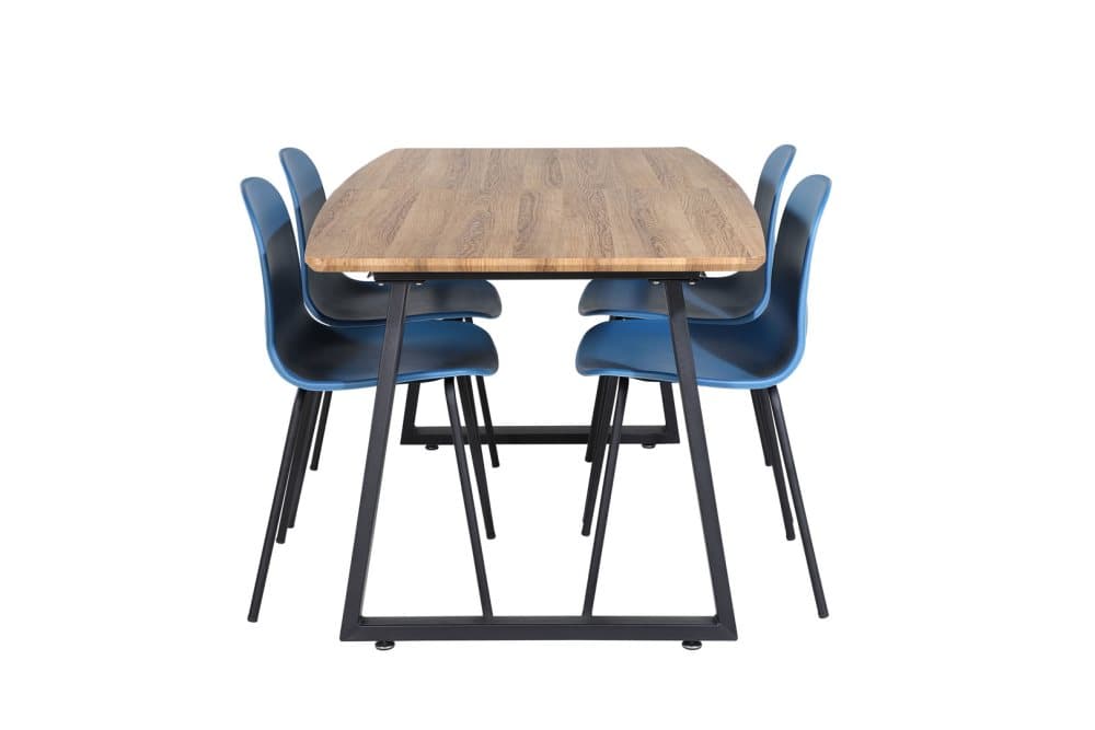 IncaNABL matgrupp matbord utdragbart bord längd cm 160 / 200 el träd dekor och 4 Arctic matstola blå, svart.
