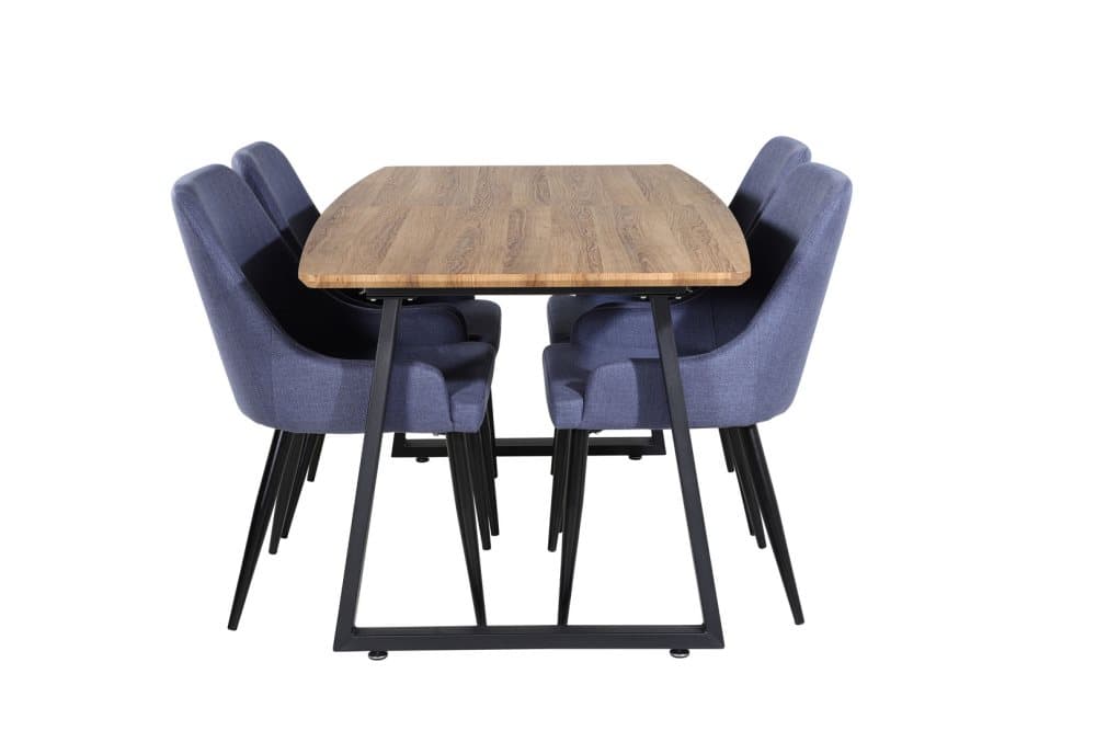 IncaNABL matgrupp matbord utdragbart bord längd cm 160 / 200 el träd dekor och 4 Plaza matstola blå, svart.