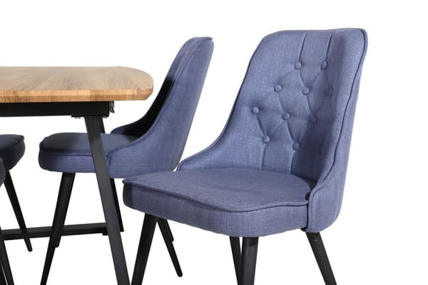 IncaNABL matgrupp matbord utdragbart bord längd cm 160 / 200 el träd dekor och 4 Velvet Deluxe matstola blå, svart.