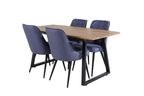 IncaNABL matgrupp matbord utdragbart bord längd cm 160 / 200 el träd dekor och 4 Velvet Deluxe matstola blå, svart.