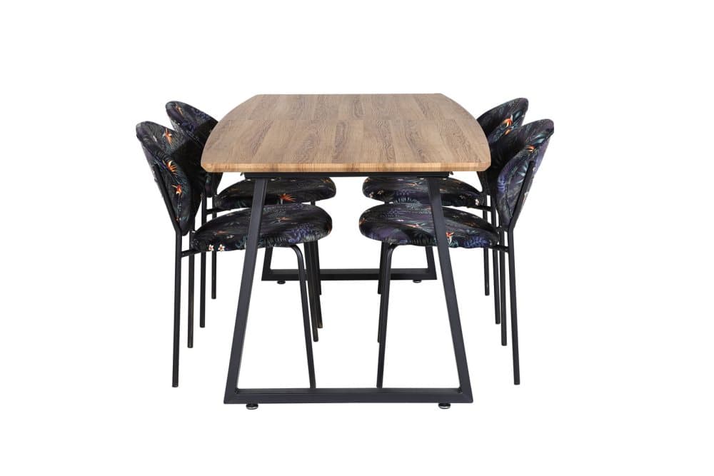IncaNABL matgrupp matbord utdragbart bord längd cm 160 / 200 el träd dekor och 4 Vault matstola blommig.