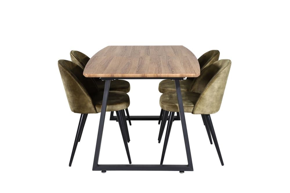 IncaNABL matgrupp matbord utdragbart bord längd cm 160 / 200 el träd dekor och 4 Velvet matstola velour grön, svart.