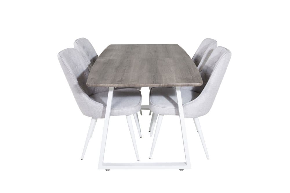 IncaNAWH matgrupp matbord utdragbart bord längd cm 160 / 200 el träd dekor grå och 4 Velvet Deluxe matstola ljusgrått, vit.