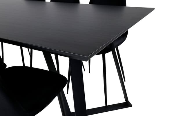 MarinaBLBL spisebordssæt spisebord sort og 6 Polar stole velour sort.