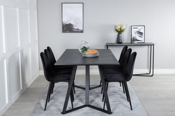 MarinaBLBL spisebordssæt spisebord sort og 6 Polar stole velour sort.