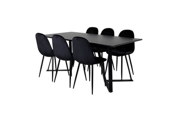 MarinaBLBL spisebordssæt spisebord sort og 6 Polar stole velour sort.