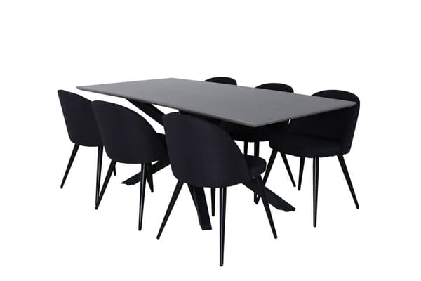 PiazzaGRBL spisebordssæt spisebord grå og 6 Velvet stole sort.