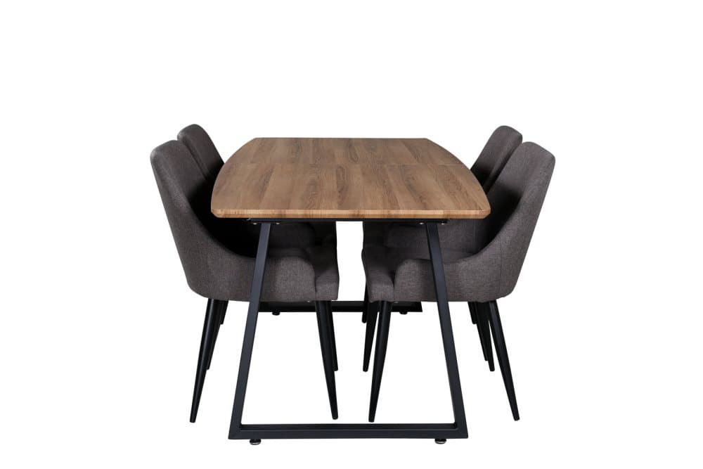 IncaNABL matgrupp matbord utdragbart bord längd cm 160 / 200 el träd dekor och 4 Plaza matstola grå, svart.