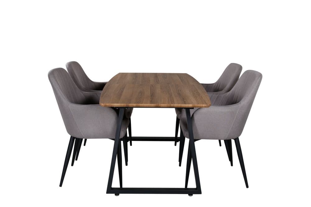IncaNABL matgrupp matbord utdragbart bord längd cm 160 / 200 el träd dekor och 4 Comfort matstola grå.