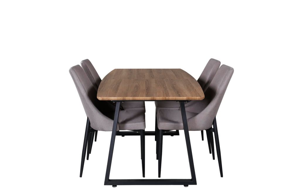IncaNABL matgrupp matbord utdragbart bord längd cm 160 / 200 el träd dekor och 4 Leone 2.0 matstola grå, svart.