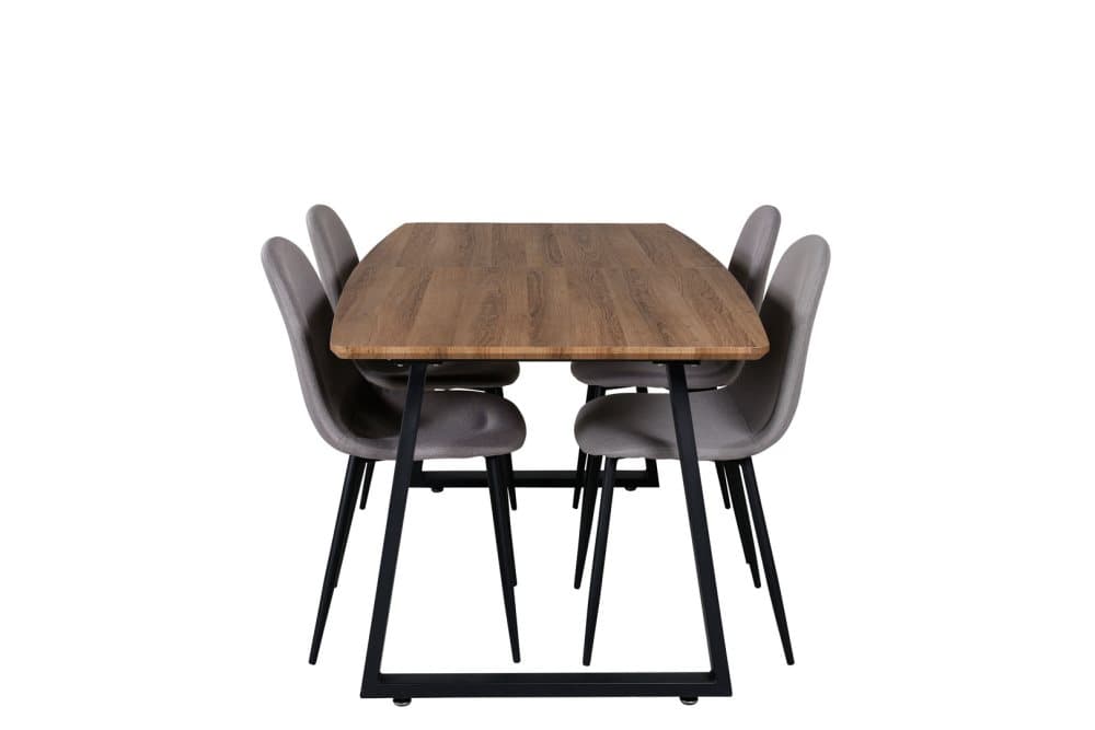 IncaNABL matgrupp matbord utdragbart bord längd cm 160 / 200 el träd dekor och 4 Polar matstola grå, svart.