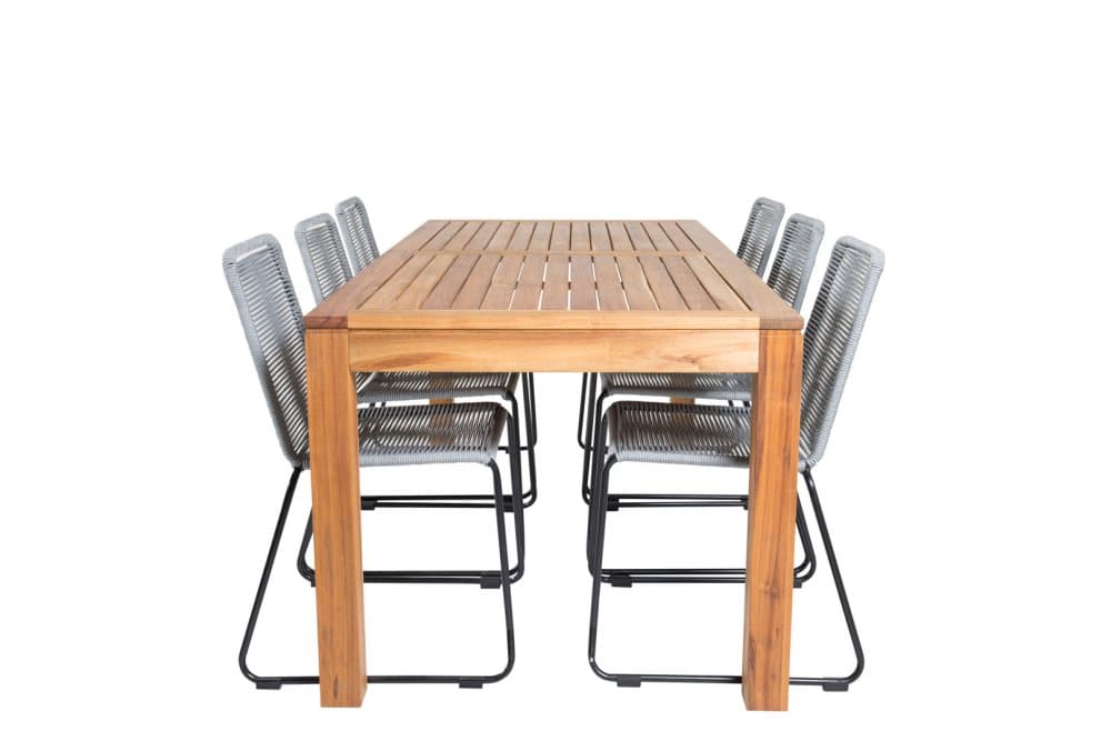 Little John Trädgårdset bord 90x200cm och 6 stole Lindos svart, natur.
