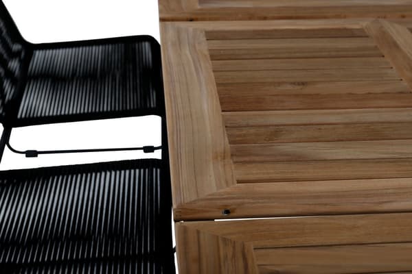 Panama hagesett bord 90x152/210cm og 6 stoler stableS Lindos svart, natur.