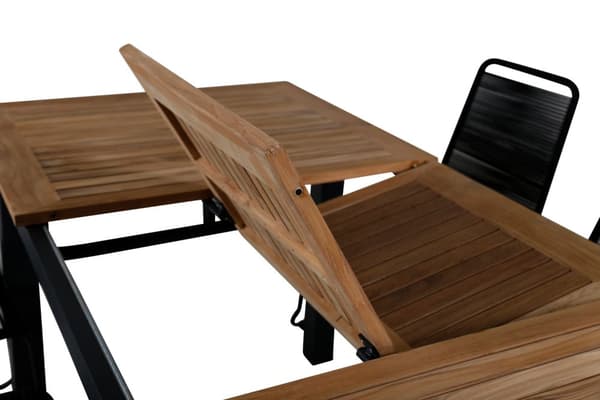 Panama hagesett bord 90x152/210cm og 6 stoler stableS Lindos svart, natur.