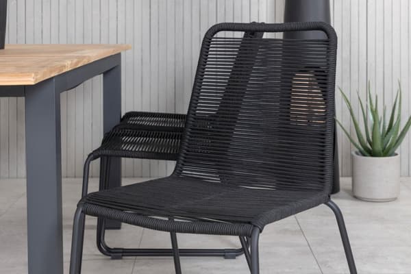 Panama hagesett bord 90x152/210cm og 6 stoler stableS Lindos svart, natur.