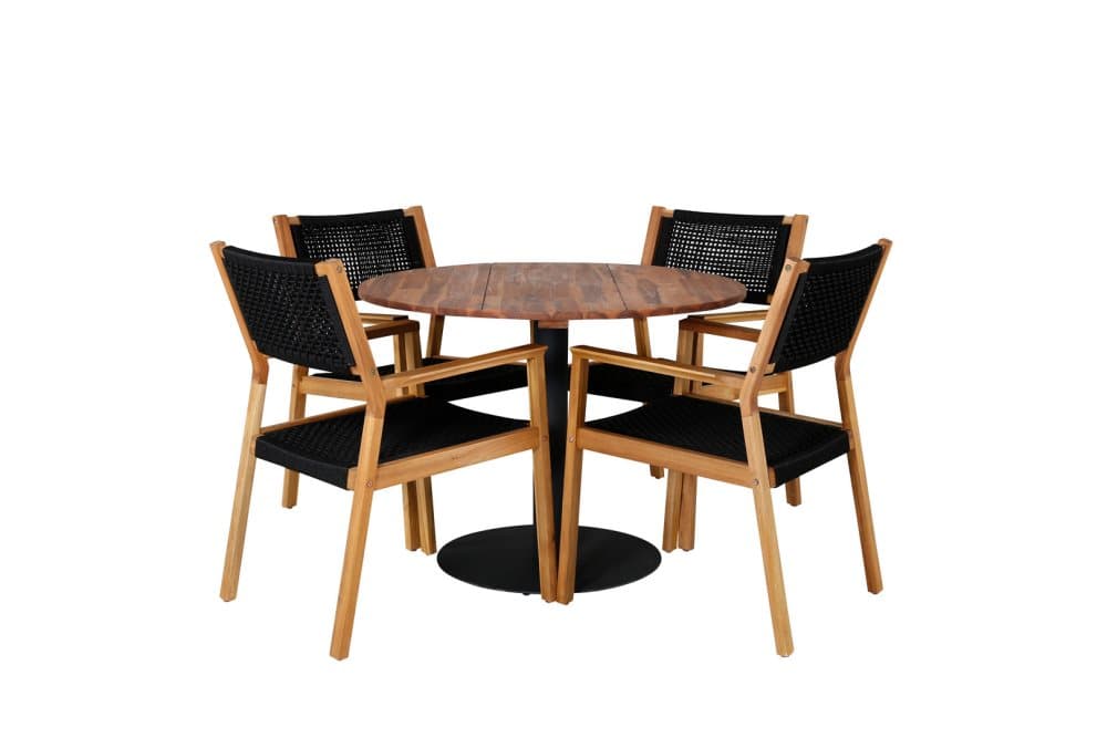 Cot Trädgårdset bord Ø100cm och 4 stole Little John natur.