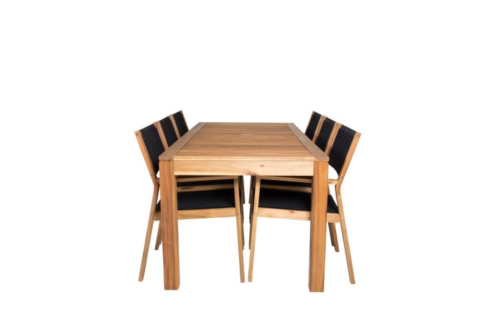 Peter Trädgårdset bord 90x200cm och 6 stole Little John natur.