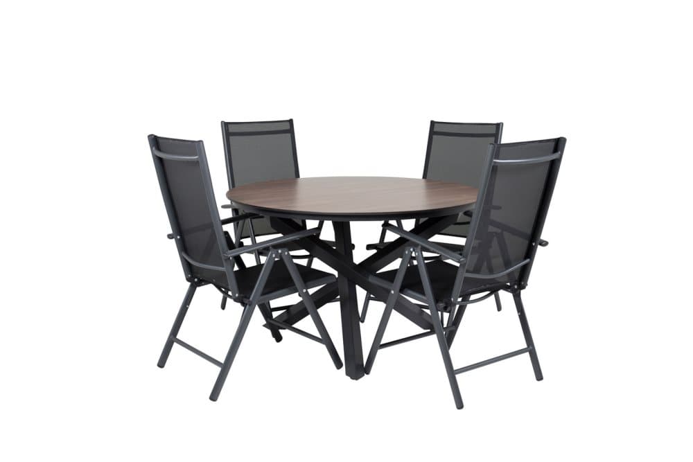 Llama Trädgårdset bord Ø120cm och 4 stole Break svart, brun.