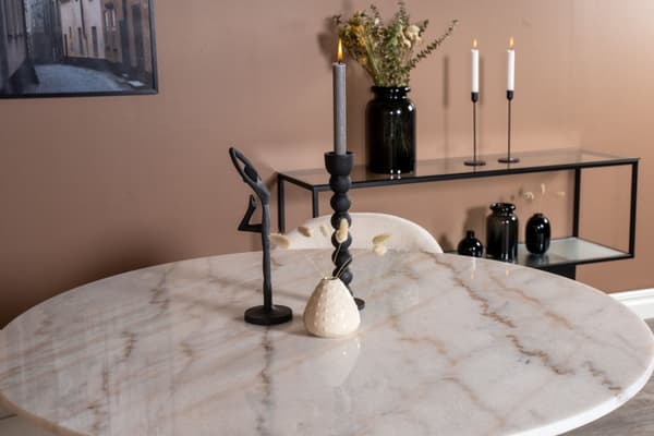 EstelleØ106WHBL matgrupp  vit, marmor och 4 Velvet matstola sammet beige, svart.