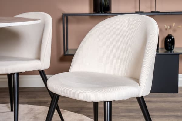 EstelleØ106WHBL matgrupp  vit, marmor och 4 Velvet matstola sammet beige, svart.