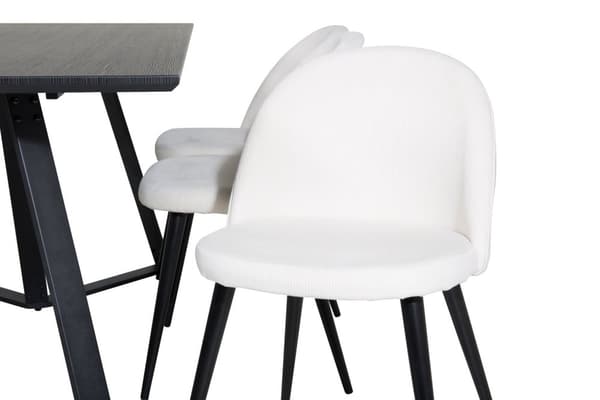 MarinaBLBL spisegruppe spisebord svart og 6 Velvet spisestuestoler fløyel beige, svart.