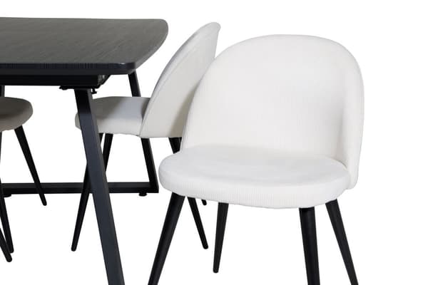 IncaBLBL spisegruppe spisebord uttrekksbord lengde cm 160 / 200 svart og 4 Velvet spisestuestoler fløyel beige, svart.