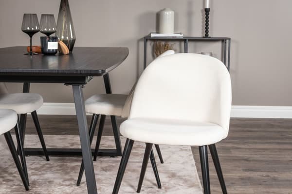 IncaBLBL spisegruppe spisebord uttrekksbord lengde cm 160 / 200 svart og 4 Velvet spisestuestoler fløyel beige, svart.