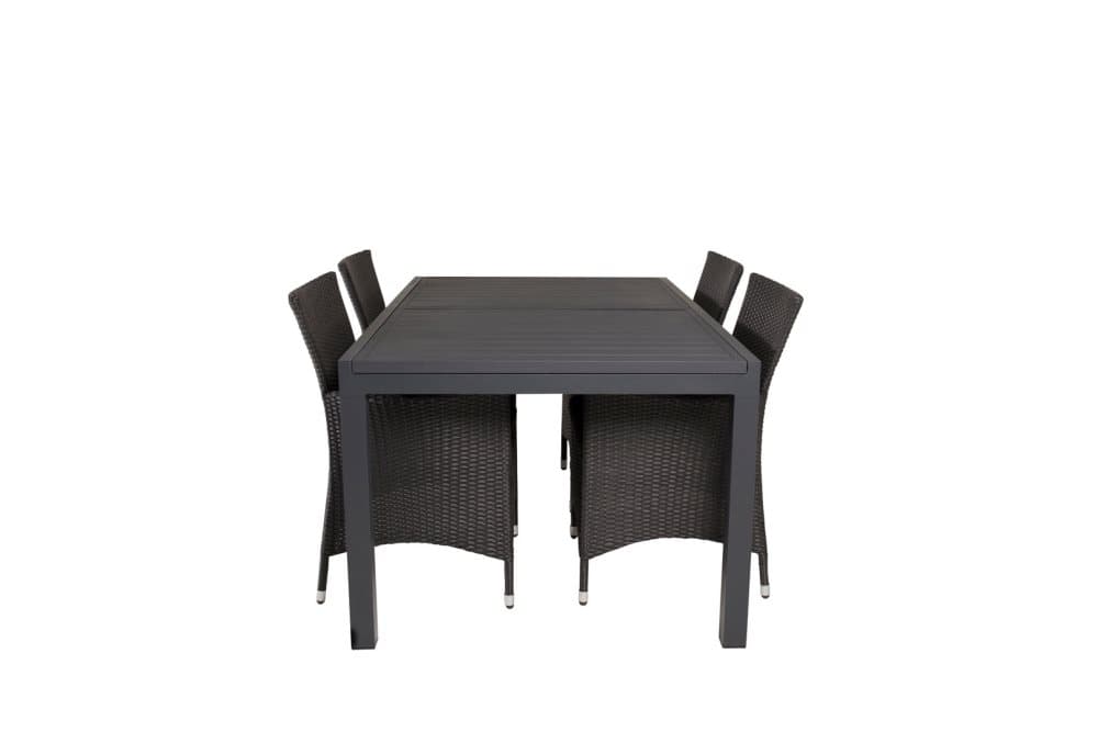 Marbella Trädgårdset bord 100x160/240cm och 4 stole Knick svart.