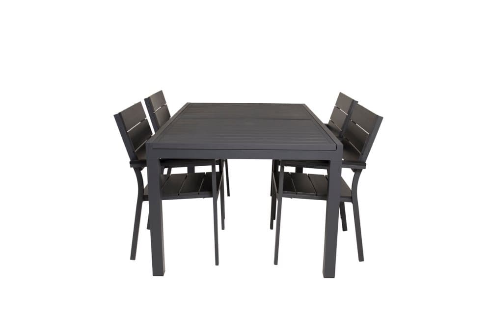 Marbella Trädgårdset bord 100x160/240cm och 4 stole Levels svart.