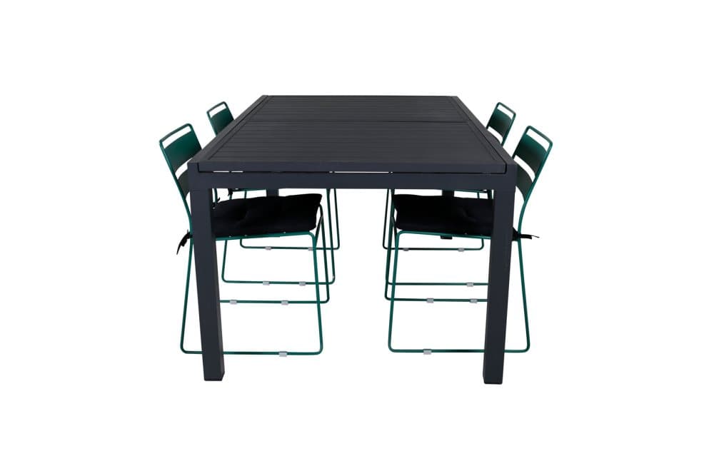Marbella Trädgårdset bord 100x160/240cm och 4 stole Lina grön, svart.