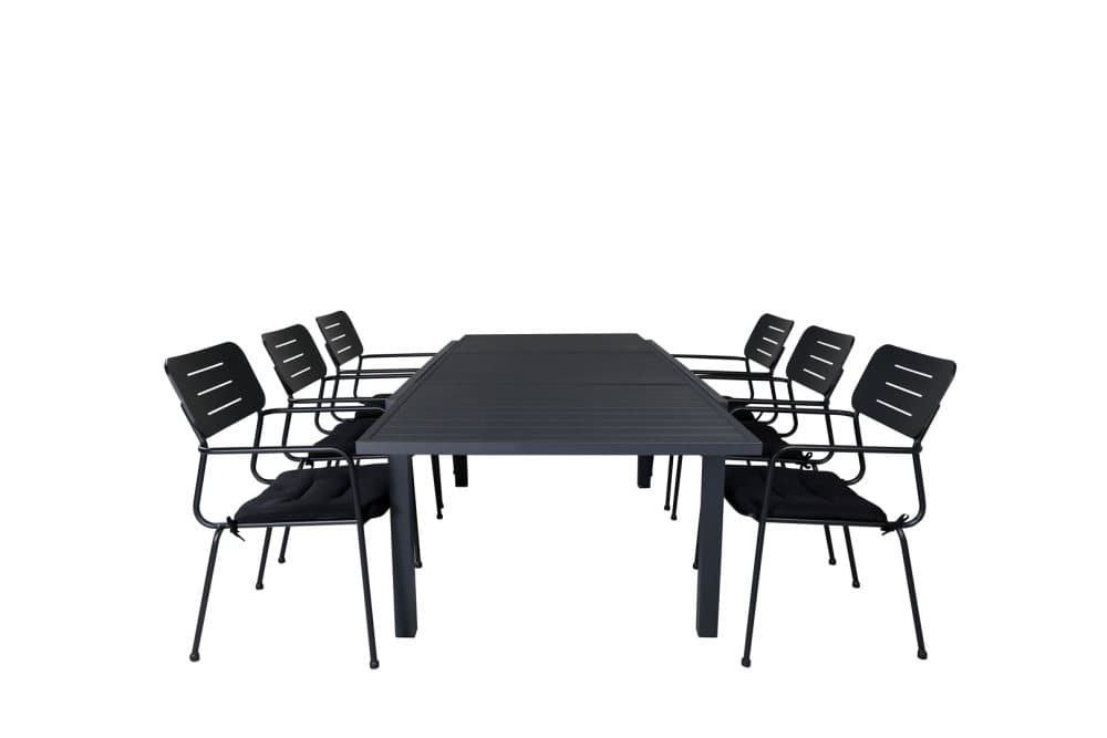 Marbella Trädgårdset bord 100x160/240cm och 6 stole armstödS Nicke grön, svart.