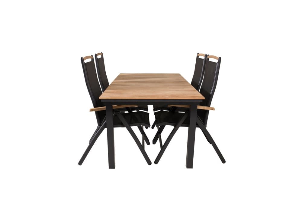 Mexico Trädgårdset bord 90x160/240cm och 4 stole 5pos Panama svart, natur.