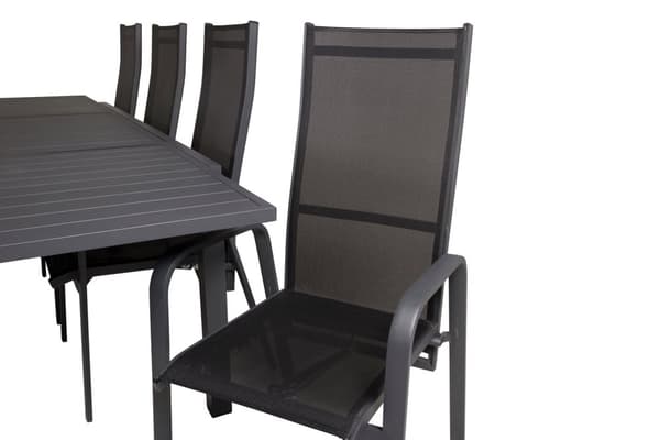 Marbella hagesett bord 100x160/240cm og 8 stoler Copacabana svart.