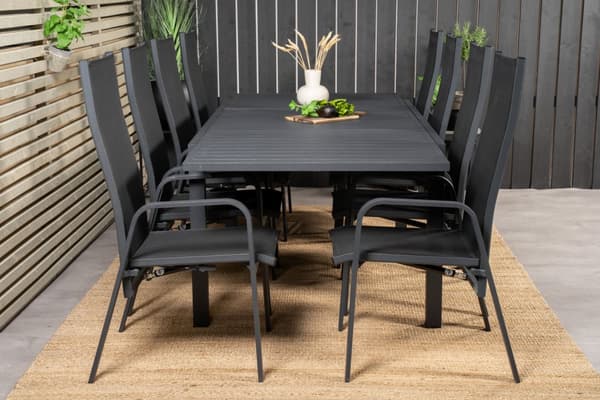 Marbella hagesett bord 100x160/240cm og 8 stoler Copacabana svart.