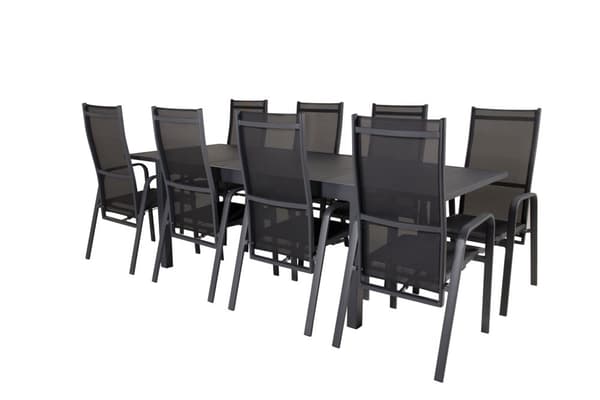 Marbella hagesett bord 100x160/240cm og 8 stoler Copacabana svart.