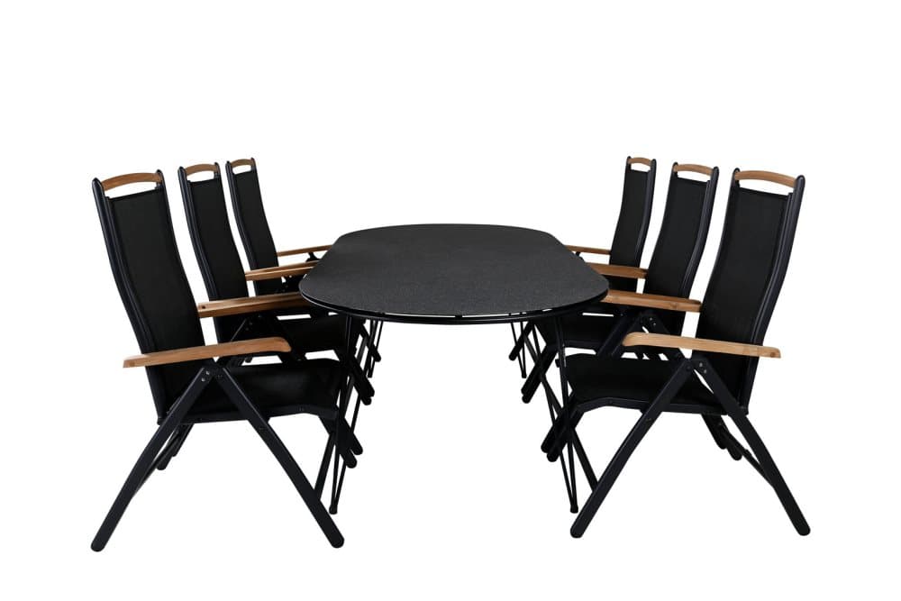 Viga Trädgårdset bord 100x200cm och 6 stole 5pos Panama svart.