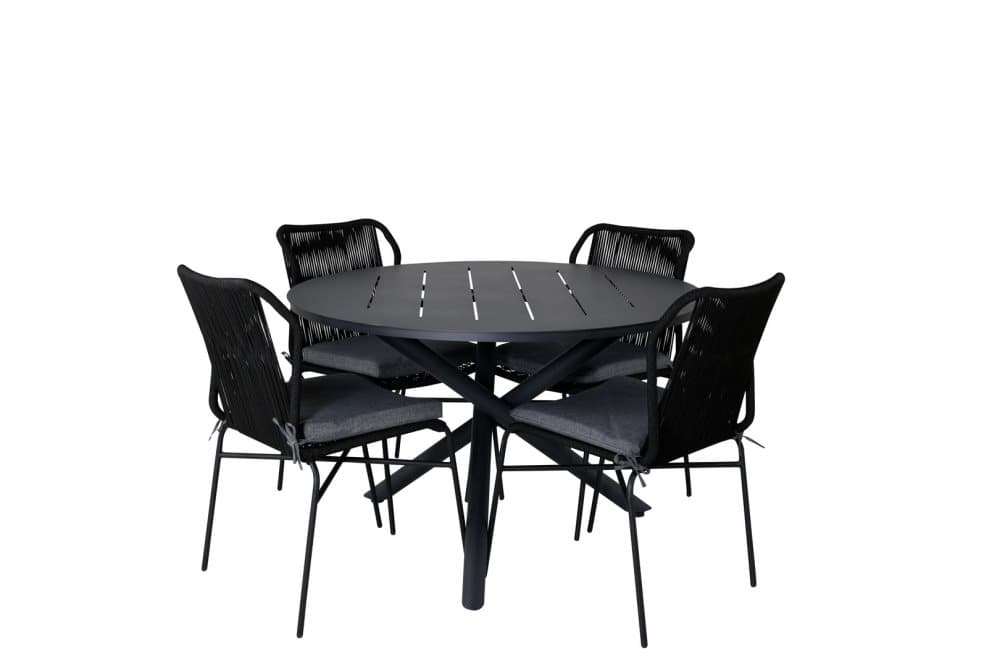 Alma Trädgårdset bord Ø120cm och 4 stole Julian svart.