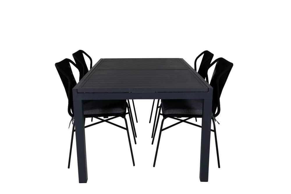 Marbella Trädgårdset bord 100x160/240cm och 4 stole Julian svart.