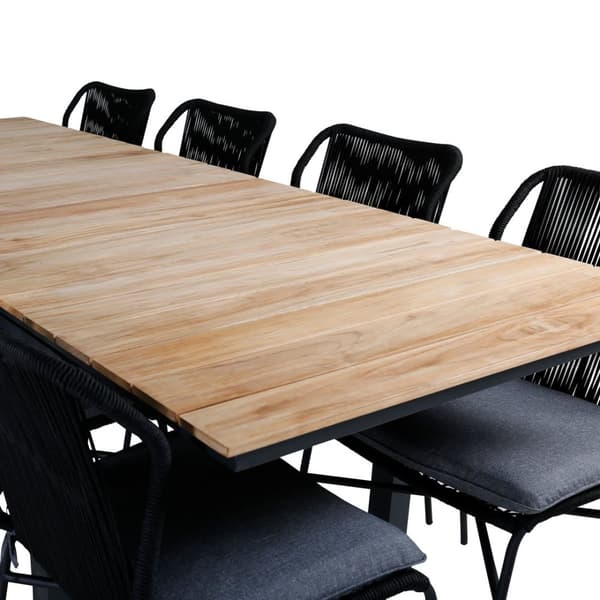 Mexico hagesett bord 90x160/240cm og 8 stoler Julian svart, natur.