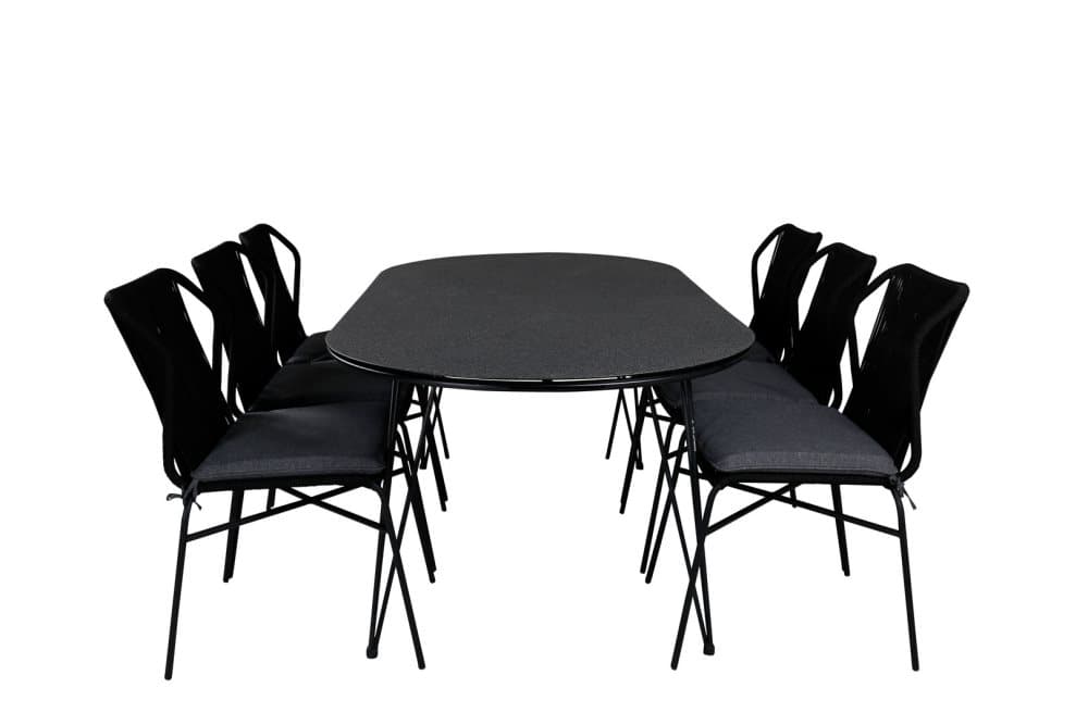 Viga Trädgårdset bord 100x200cm och 6 stole Julian svart.