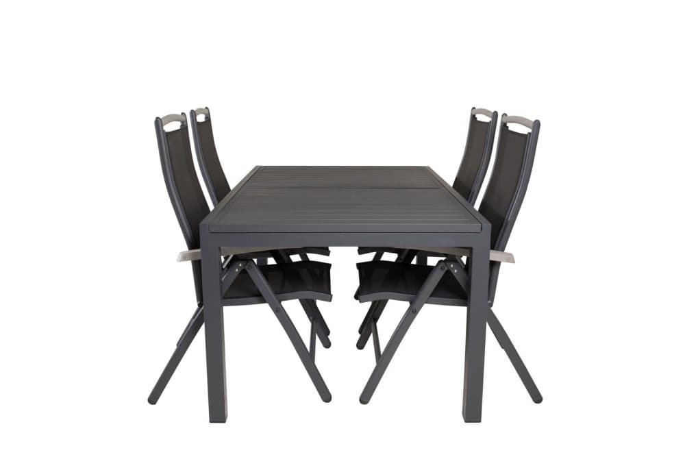 Marbella Trädgårdset bord 100x160/240cm och 4 stole 5pos Albany svart.