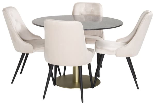 EstelleØ106BLBR matgrupp svart, marmor och 4 Velvet Deluxe matstola velour beige, svart.