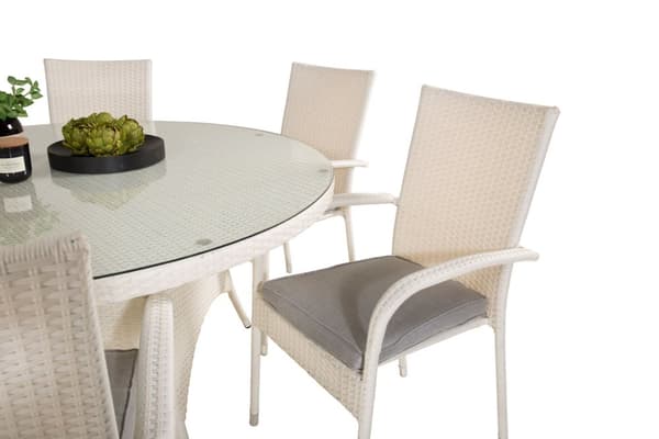 Volta hagesett bord Ø150cm og 6 stoler Anna hvit.