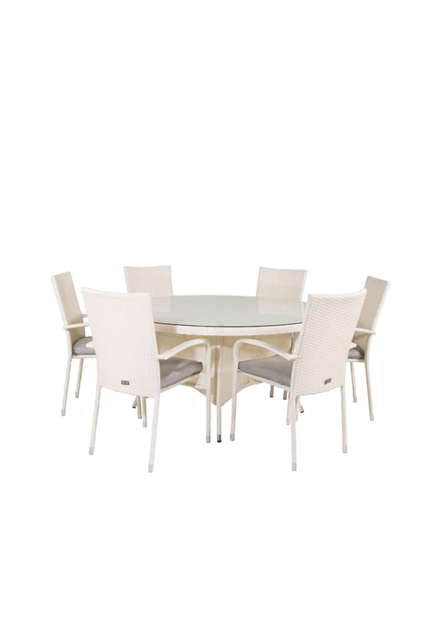 Volta hagesett bord Ø150cm og 6 stoler Anna hvit.