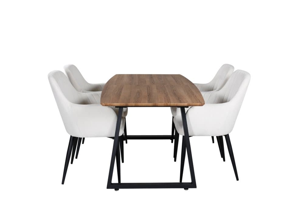 IncaNABL matgrupp matbord utdragbart bord längd cm 160 / 200 el träd dekor och 4 Comfort matstola sammet beige, svart.