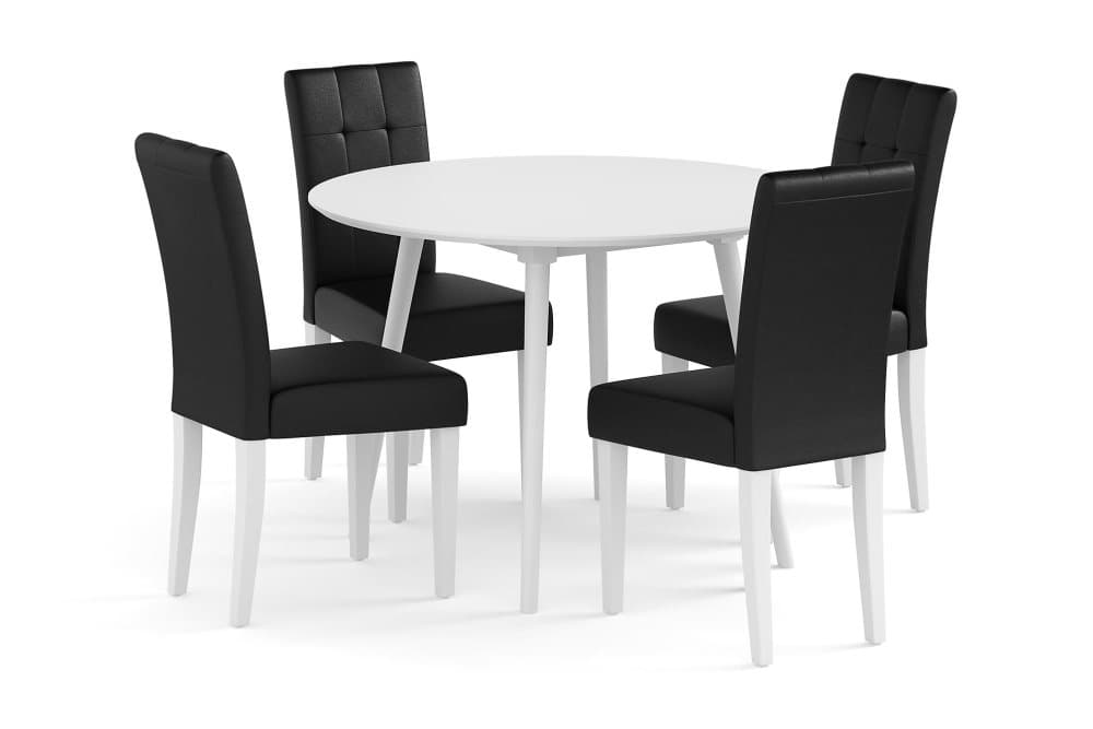 CARCEA Bord 106 cm Rund Vit + 4 VIKTOR Stolar Svart